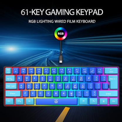 Snpurdiri 60% Wired Gaming Keyboard, RGB Ultra-Compact Mini Keyboard, Waterproof Mechanical Feeling Small Keyboard for PC/Mac Gamer, Typist, Travel, Easy to Carry on Business Trip (Wathet-Blue) - color: Wathet and Blue