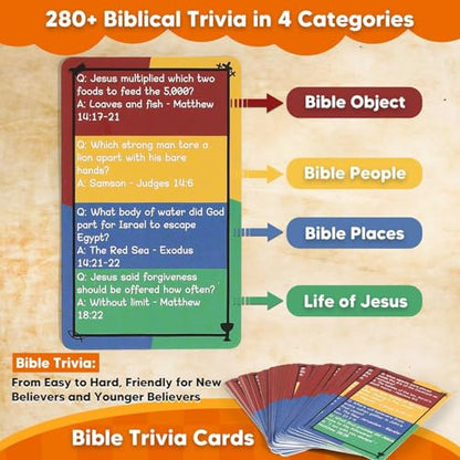 Garybank Bible Trivia Dartboard Game for Kids to Develop Biblical Virtue | 280 Trivia Questions, 20 Christian Virtue Cards, 24 Sticky Balls, Learn Bible Stories and Verses, Youth Group Pastor Ministry