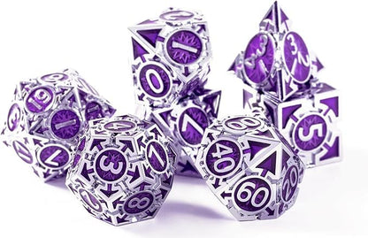 Metal DND Dice Set - High Artistic Making Dungeons and Dragons Dice, Large Weighted Metallic D&D Dice Sets - Polyhedral Role Playing Dice for MTG RPG, Silver Purple D and D Dice with DND Gift Box - color: Silver-purple