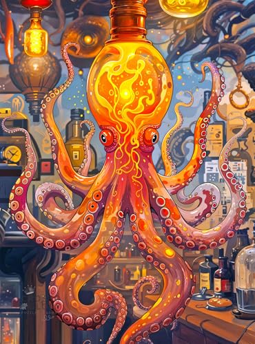 Cross & Glory | 1000 Piece Jigsaw Puzzles for Adults | Octopus Alchemy | The Lava Experiment | Lava Lamp Octopus Puzzle 1000 Pieces | Satin Finish Ocean Puzzle for Adults | Ages 14+ - color: Octopus Alchemy