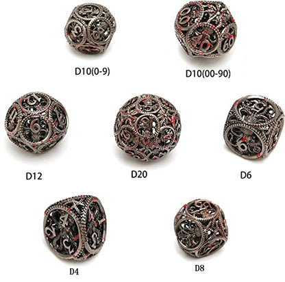 DND Dice,Hollow D&D Metal Dice,Unique Round Ball Design Octopus Dice with Gift Box for Dungeons & Dragon Gaming,7 PCs Steampunk Polyhedral D and D Dic (Ball Octopus Blood Spatter) - color: Ball Octopus Blood Spatter