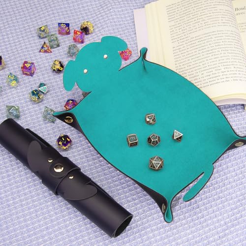 SIQUK 2 Pieces Dog Dice Tray Folding Dice Rolling Trays PU Leather Scroll Dices Holder Storage for D&D RPG Games (Cyan, Black) - color: Cyan, Black