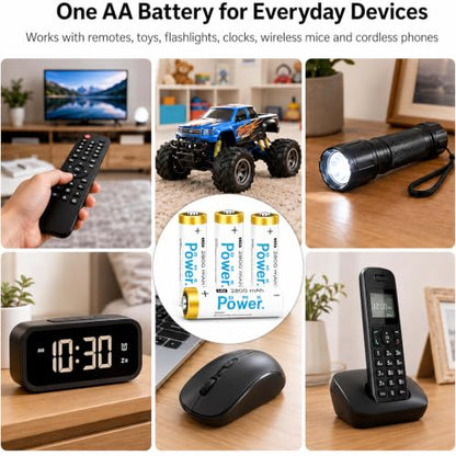 DMK POWER AA Rechargeable Batteries 2800mAh 4 Pack, 1.2V NiMH Double A Batteries, Pre-Charged Low Self Discharge, 1200 Cycle Rechargeable Battery Pack for Toys, Remotes, Flashlights, Game Controllers