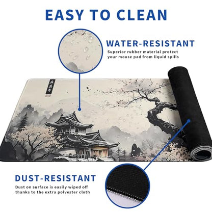 Japanese Mouse Pad, Large Japanese Desk Mat, XL Anime Gaming Keyboard Mat, Non-Slip Rubber Base, Big Extended Desk Protector for Office and Home, 31.5”x11.8” - color: Cherry Blossom