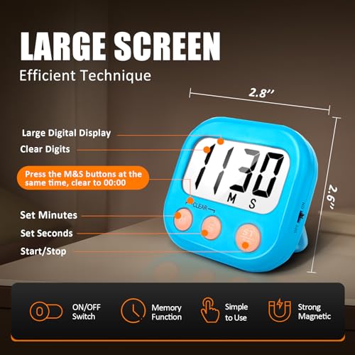 2 Pack Kitchen Timers Loud Ring Digital Timers for Cooking Magnetic Blue - color: Blue