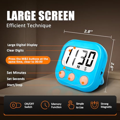 2 Pack Kitchen Timers Loud Ring Digital Timers for Cooking Magnetic Blue - color: Blue