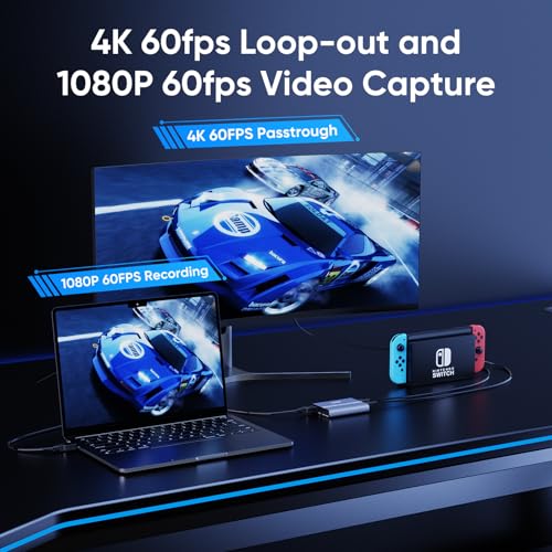 4K 60fps Audio Video HDMI Game Capture, Live Gamer | Portable Pass-Through 4K Full HD 1080P 60fps USB3.0 Capture Card Ultra Low Latency Record Stream for XBOX, PlayStation