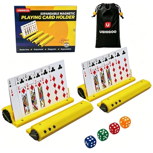 4Pcs Card Holder for Playing Cards with Magnetic Storage,Card Stand for Arthritis, Seniors, Kids & Adults | Fits UNO, Poker, Canasta, TCG, Bridge & More | Fun Family Game Night Gift
