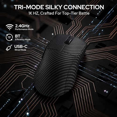 Redragon M916 Plus Carbon Fiber Tri-Mode Gaming Mouse, 49G Ultra-Light 45K DPI Mouse w/Ergonomic Natural Grip Build, Full Programmable Buttons, Software Supports DIY Keybinds & DPI - color: Carbon Fiber, style: 1K Hz