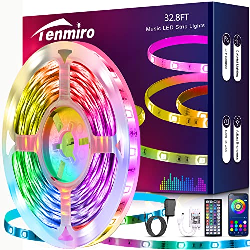 Tenmiro 32.8ft Led Strip Lights, RGB LED Smart Music Sync Color Changing LED Lights Strips with Remote Led Lights for Bedroom, Kitchen, Home, TV, Parties and Fstivals - size: 32.8FT