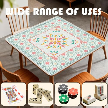 Turquoise Pink Chinoiserie Floral Mahjong Mat 31.5 x 31.5 in, Abstract Art Chinese Non-Slip Noise Reduction Gaming Mat for Table American Mahjong Poker Board Games Card Games Dominoes - color: Emerald Pink Abstract Floral Pattern Mahjong Mat