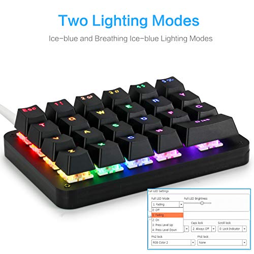 Koolertron One Handed Macro Mechanical Keyboard, RGB LED Backlit Portable Mini One-Handed Mechanical Gaming Keypad 23 Fully Programmable Keys Blue Switches - style: 23 Keys/RGB Backlit/Blue switches