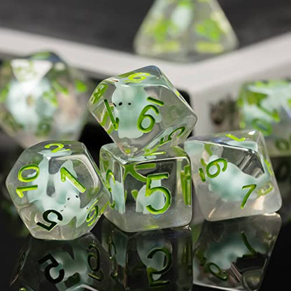 Cusdie 7-Die Dice DND, Polyhedral Dice Set Filled with Animal, for Role Playing Game D&D Dice (Dinosaur) - color: Dinosaur