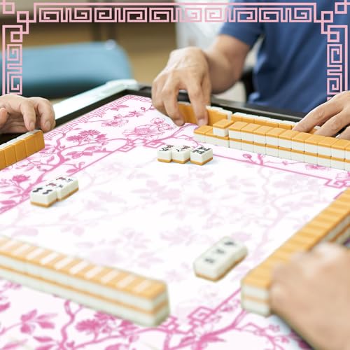 Chinoiserie Mahjong Mat with 1 Carrying Bag 31.5" x 31.5" Pink and White Rubber Anti Slip and Noise Reduction Multi Purpose Game Table Cover for Card, Board Tile Games - color: Pink