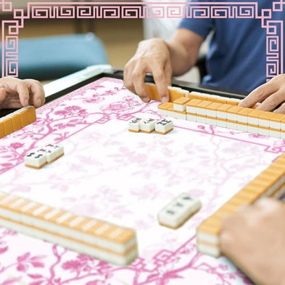 Chinoiserie Mahjong Mat with 1 Carrying Bag 31.5" x 31.5" Pink and White Rubber Anti Slip and Noise Reduction Multi Purpose Game Table Cover for Card, Board Tile Games - color: Pink
