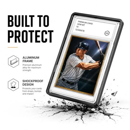 PSA Slab Protector 4 Pack, Tempered Glass Magnetic Display Case Compatible with PSA 35PT Slabs, UV Resistant Aluminum Graded Card Holder, Shockproof Slab Guard with Gift Box
