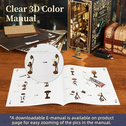 MiniCity Pianist and Nightingale Book Nook Kit, Wooden 3D Puzzle with LED | Create a moonlit piano room for display; LED, dust cover, glue/tools and guide included; 300 pieces, 6-8 hr build, ages 14+. - style: Pianist with Nightingale