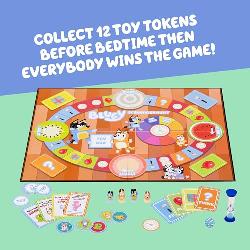 Bluey Scavenger Hunt Board Game, Cooperative Play with 4 Exclusive Mini-Figures, Learning Toys for 5+ Year Old, Fun Toy Token Collecting Game - style: Bluey Scavenger Hunt Game V2