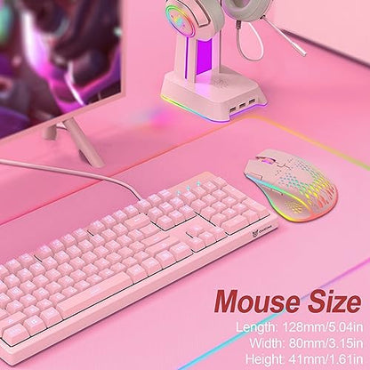 VEGCOO Wireless Gaming Mouse, C30 Silent Click Wireless Rechargeable Gaming Mouse with Double-Click Key and Colorful LED Lights, 3 Level Adjustable DPI for Gaming and Working (Pink) - color: Pink