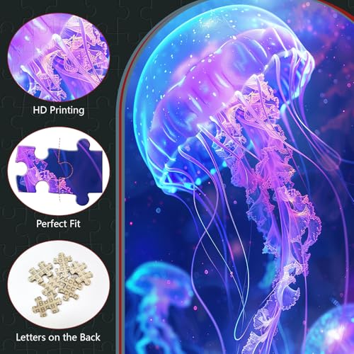 300 Piece Puzzle for Adults Glowing Jellyfish Puzzles 15x10 Inches | Ocean Scene Jigsaw Puzzle for Adult Kids Home Decoration Birthday Party Gift Toys