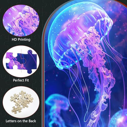 300 Piece Puzzle for Adults Glowing Jellyfish Puzzles 15x10 Inches | Ocean Scene Jigsaw Puzzle for Adult Kids Home Decoration Birthday Party Gift Toys