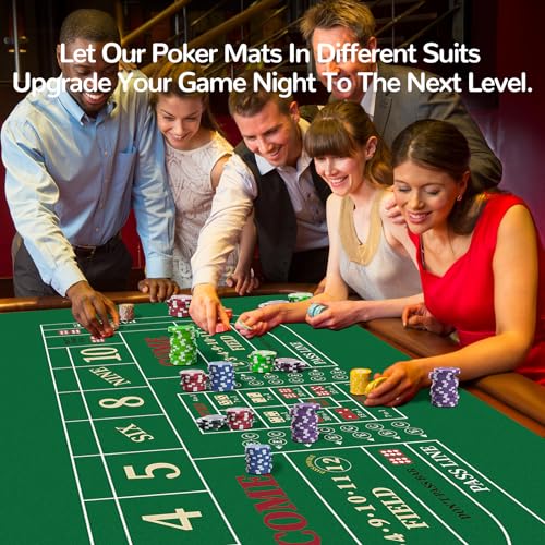 70 x 35 Inch Poker Mat for Table, Texas Hold'em Poker Table Top Mat with Carrying Bag, Waterproof Anti-Slip Rubber Blackjack Mat for Home Game Nights Up to 8 Players - color: Green-craps