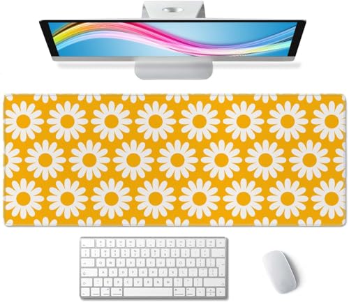 Vintage Flowers Desk Mat Yellow Large Mouse Pad XL Desk Pad Gaming Mousepad Extended Keyboard Mat 31.5 x 11.8 in Laptop Computer Keyboard Pad Mouse Mat for Office Desk Decor - color: Vintage Flowers