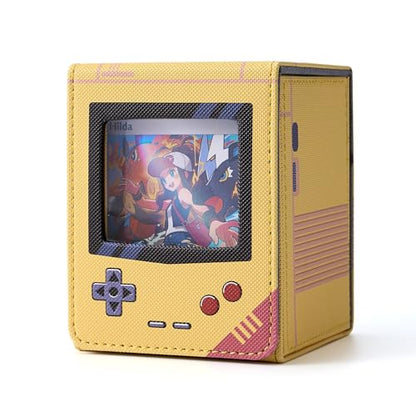 MTG Deck Box with Commander Display Retro Game Console–Style Case | Fit 120 Single Sleeved Cards, PU Leather Magnetic Trading Card Storage Box with 2 Dividers, Compatible with TCG Magic - color: Yellow