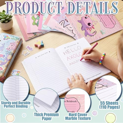 Glenmal 6 Pcs Composition Notebook Wide Ruled Paper Cute Axolotl Assorted Composition Notebook 110 Page 7-1/2"x9-1/4 Journal Gift for Back to School First Day of School Student Teacher Axolotl Lover - style: Axolotl