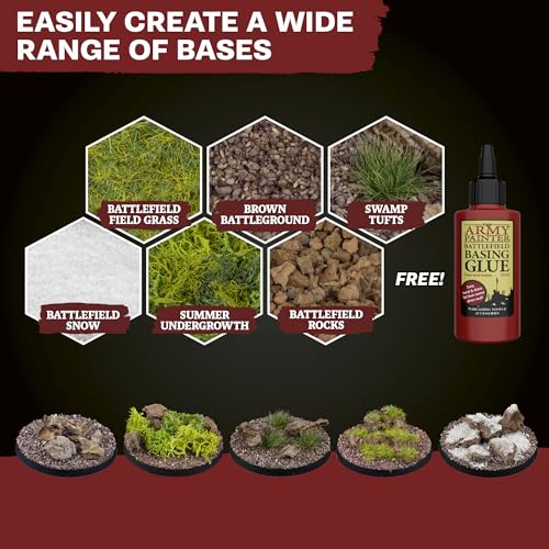 The Army Painter Battlefields Basing Set - Static Grass for Miniature Terrain Basing set - Static Grass & Free Basing Glue, Woodland Scenic Static Grass, Scenery Flocks - Master Quality Game Miniature