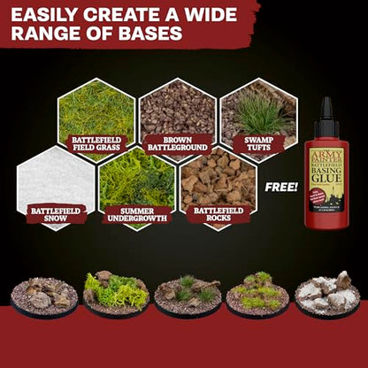 The Army Painter Battlefields Basing Set - Static Grass for Miniature Terrain Basing set - Static Grass & Free Basing Glue, Woodland Scenic Static Grass, Scenery Flocks - Master Quality Game Miniature