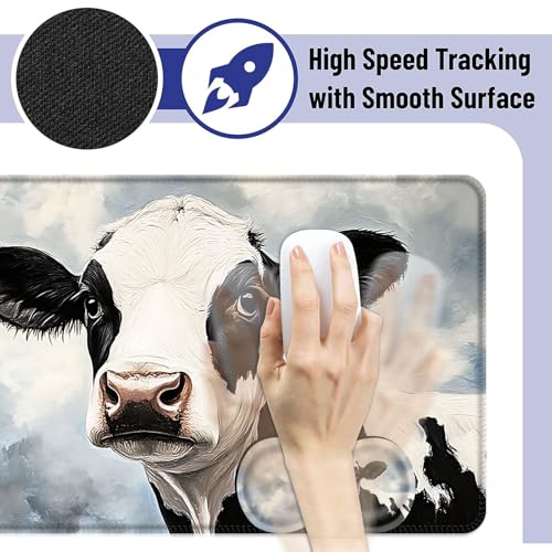 Large Mouse Pad and Keyboard Wrist Rest, Desk Pad for Keyboard and Mouse, 4-in-1 Large Gaming Mouse Pad with Wrist Support, Desk Mat for Home Office Study Game,Cute Cow - color: Cute Cow