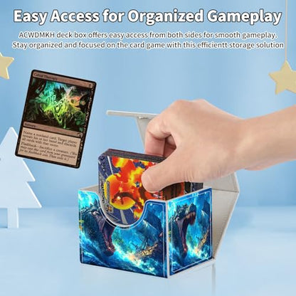 for MTG Commander Deck Box,Card Deck Box for Trading Yugioh MTG,Fits 100 Double Sleeved Cards,PU Leather Strong Magnet Case for Magic Commander TCG CCG,Dinosaur Ship Ocean - color: Dinosaur Ship Ocean