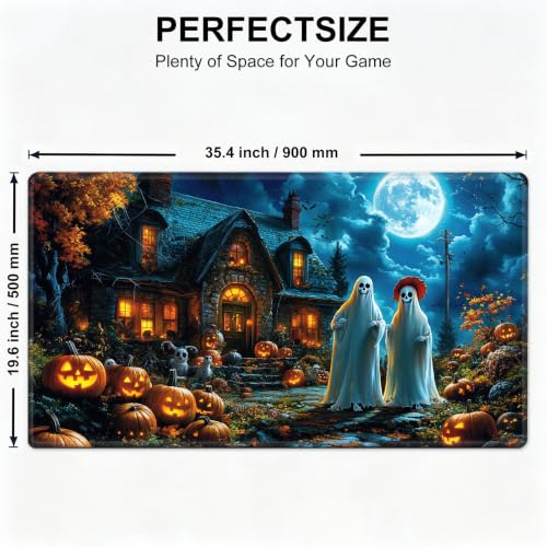 for MTG Playmat, Custom Trading Card Game Mat 35.4 x 19.7 in | Ghostly Mansion Premium Non-Slip Rubber Base, Water-Resistant & Stitched Edges, Personalized High-Definition Art - color: Ghostly Mansion, size: 35" x 20" Regular