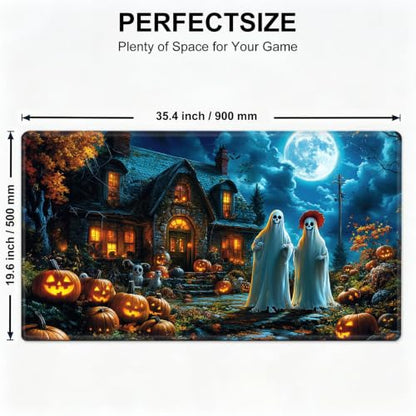 for MTG Playmat, Custom Trading Card Game Mat 35.4 x 19.7 in | Ghostly Mansion Premium Non-Slip Rubber Base, Water-Resistant & Stitched Edges, Personalized High-Definition Art - color: Ghostly Mansion, size: 35" x 20" Regular