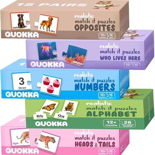 QUOKKA 5X MEGASET Realistic Puzzles for Toddlers 3-5 - Matching Games for Kids Ages 2-4 - Numbers Animals Opposites ABC Learning for Toddlers 1-3 Year Old - Educational Toy for Boy and Girl - color: Matching Games