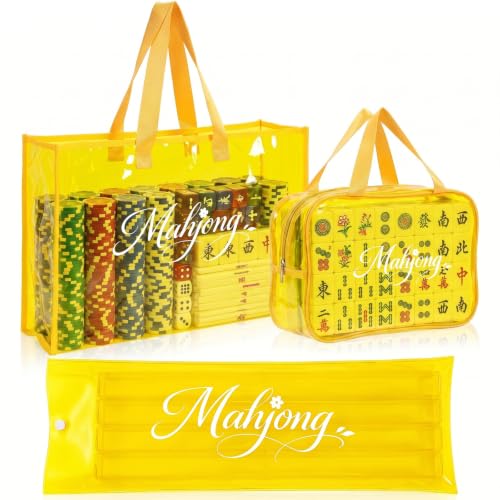 3 Pcs Clear Mahjong Bag Set, Waterproof PVC Tote Bags with Zipper Closure Large Medium Carry Bag with Storage Pouch Transparent Organizer for Mahjong Tiles, Travel,Game(Yellow) - color: Yellow