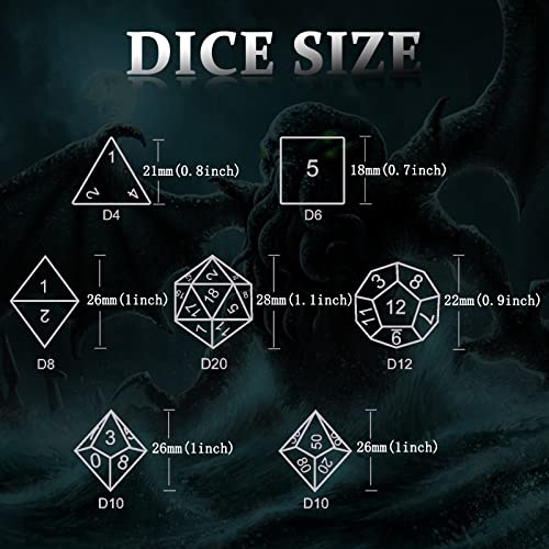 DND Dice Set,3D Octopus Hollow Metal 7-Die,Black | Solid Copper,Lightweight 72g Dice Set,Easy-to-Read Numbers,Gift Box & Velvet Bag for DND RPG Players - color: Cthulhu Black