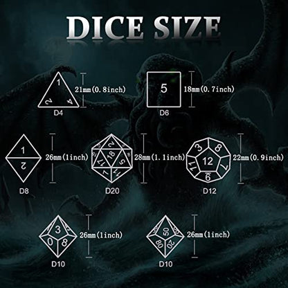 DND Dice Set,3D Octopus Hollow Metal 7-Die,Black | Solid Copper,Lightweight 72g Dice Set,Easy-to-Read Numbers,Gift Box & Velvet Bag for DND RPG Players - color: Cthulhu Black
