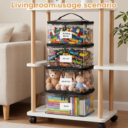 Clear Toy Storage Bags, 10-Pack PVC Organizer Bags with Labels | Reusable PVC bags with zipper, label and manual pockets for blocks, board games, puzzles, books, classrooms and travel