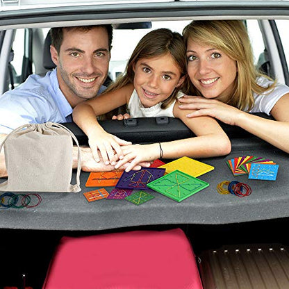 6 Pack Double-Sided Geoboard Math Preschool Classroom Manipulative for Kids | Geo Board Set with Rubber Bands and 15 Pattern Cards for STEM Shapes, Classroom Must Haves, Fine Motor Games for Kids Party