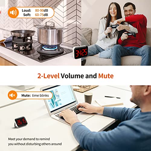 VOCOO Magnetic Kitchen Timer for Cooking with Count Up Countdown, Digital Timer Battery Powered with Large Display, 2 Brightness and Volume Levels for Classroom, Teacher, Kids (Red) - color: Dark Red