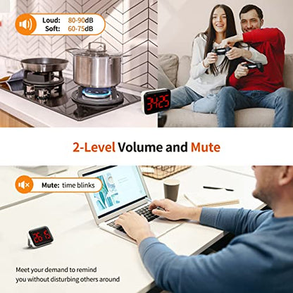 VOCOO Magnetic Kitchen Timer for Cooking with Count Up Countdown, Digital Timer Battery Powered with Large Display, 2 Brightness and Volume Levels for Classroom, Teacher, Kids (Red) - color: Dark Red