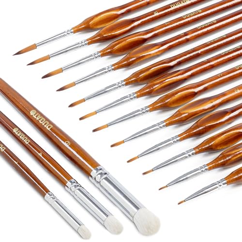 DUGATO Miniature & Dry Brush Set, Brown Model Brush for Warhammer, 15-Piece | Fine Detail Premium Nylon Bristle & Goat Hair Brushes for 40k, DnD, Citadel & Figurine, Feathering for Acrylic Oil Gouache - color: 15pcs Dry & Miniture Brush - Dark Brown