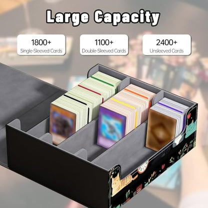 DEGDFSGR Card Game Storage Box for TCG MTG Commander Deck Box MTG Card Box Organizer Trading Card Case Magnetic Closure Creative Pattern Up to 2400 Cards, Cute Cat Bookshelf Clock - color: Cute Cat Bookshelf Clock