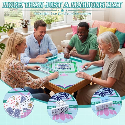 Thenshop Mahjong Mat Thickened Anti-Slip Game Mat with Drawstring Carrying Bag, 31.5" x 31.5" Waterproof Noise-reducing Table Cover for Mahjong, Poker, Card Games, Dominoes(Lotus Style) - style: Lotus Style