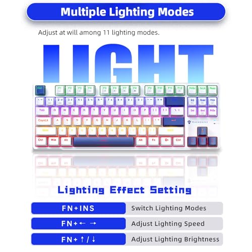 Machenike K500B-B87 75% TKL Mechanical Wired Gaming Keyboard, 87 Keys Compact Hot Swappable Linear Red Switch with Number Pad, Dynamic RGB Backlit, Anti-Ghosting, Double-Shot PBT Keycaps, White/Blue - color: White/Blue, size: Red Switch