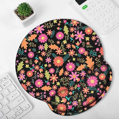 KONVINIT Ergonomic Mouse Pad with Wrist Rest, Small Mousepad with Non-Slip Rubber Base and Smooth Surface, Black Flowers Mouse Pads for Desk, Office Desk Accessories - color: Black Flowers
