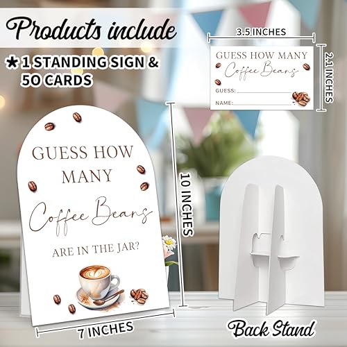 Guess How Many Coffee Beans Are In The Jar Game Set, 50 Guess Cards With 1 Standing Sign, Coffee Themed Baby Shower Wedding Bridal Shower Birthday Party Decor & Activity Supplies - A11 - color: Coffee