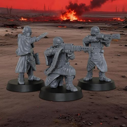 AUSPDICE Tabletop Unpainted Minis, 28mm 9pc Sci-Fi Soldier Squad, AS938 | Sci-Fi Figurine Squad for Role Playing, Miniature Games and TTRPGs, with Helmeted Combat Figures for Wargaming and RPG Gifts